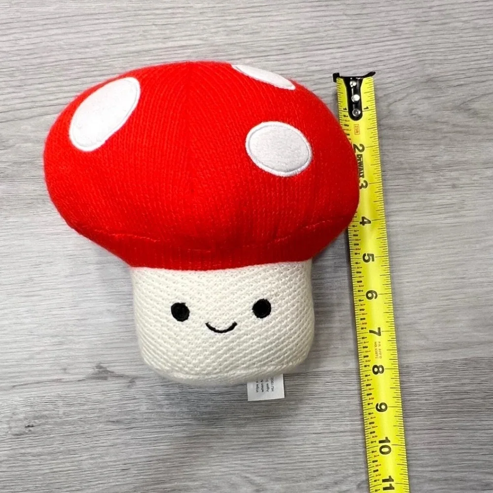 Cute Knitted‎ Mushroom Plush Toy Red White Face Smiley Kawaii Stuffed Animal